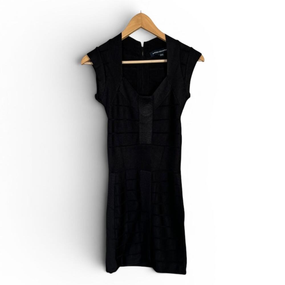 French Connection Bandage Black Bodycon Miami Spotlight Dress Cap Sleeve Size 2 - Picture 2 of 11